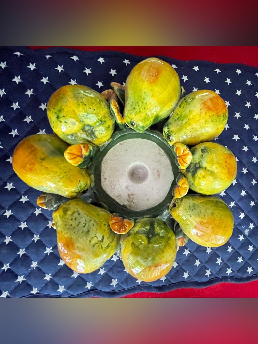 VINTAGE EUC MAJOLICA Ceramic Pear Fruit candle holder.